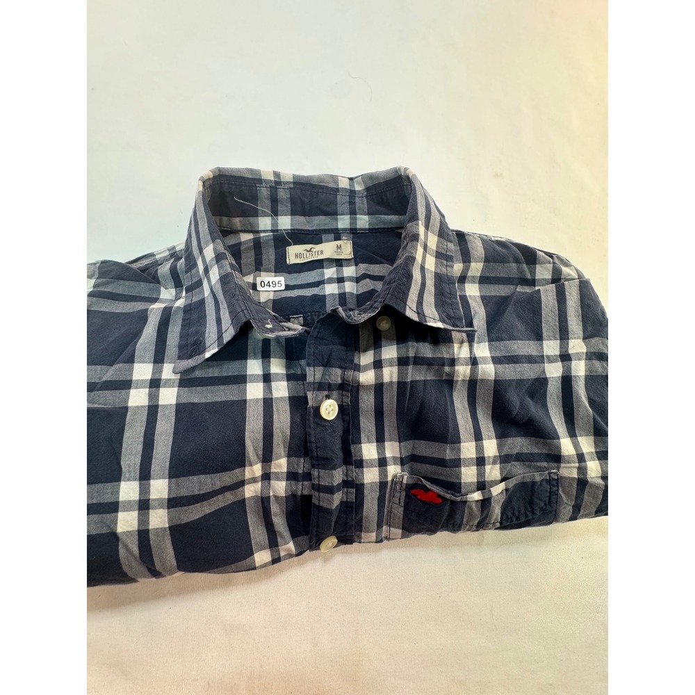 Hollister Mens Navy Blue White Plaid Long Sleeve Button Down Shirt Size M - Picture 3 of 5